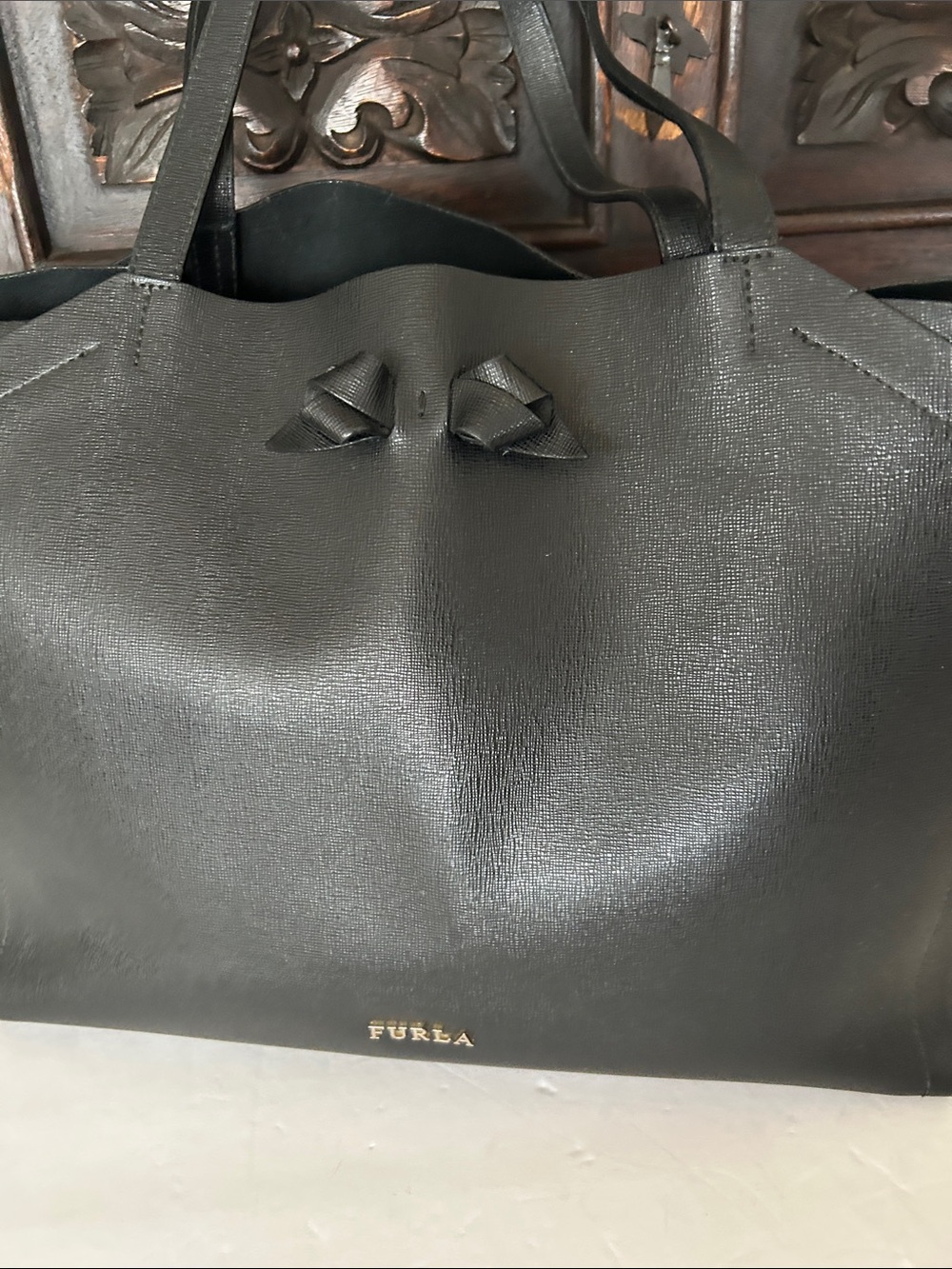 Furla Black Leather Tote with Subtle Logo - Picture 4 of 15